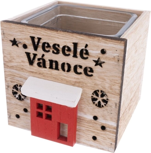 Portacandela in legno con scritta “Buon Natale” – beige