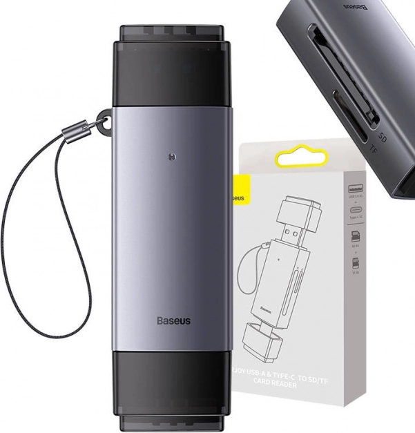 Baseus čtečka paměťových karet SD/TF USB a USB-C šedá