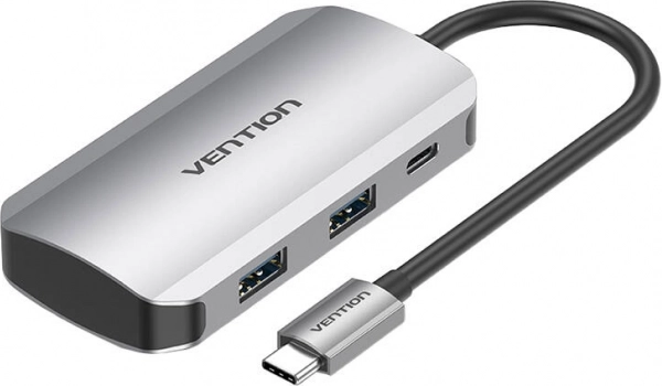 Docking station USB-C 5 in 1 con 4× USB 3.0 e alimentazione PD 100 W Vention, cavo 15 cm, grigio