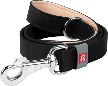 Leather dog leash WAUDOG 20 mm, 122 cm, black