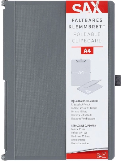 Porte-documents à pince refermable Sax A4 gris