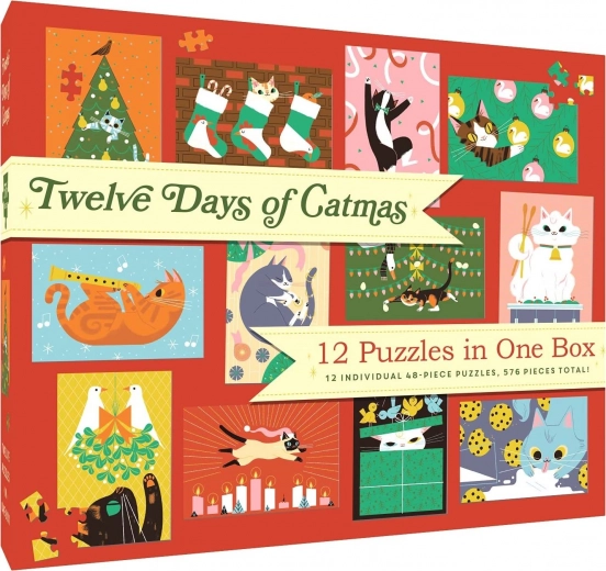 Chronicle Books Dodici giorni di Natale felino – set di 12 puzzle da 48 pezzi