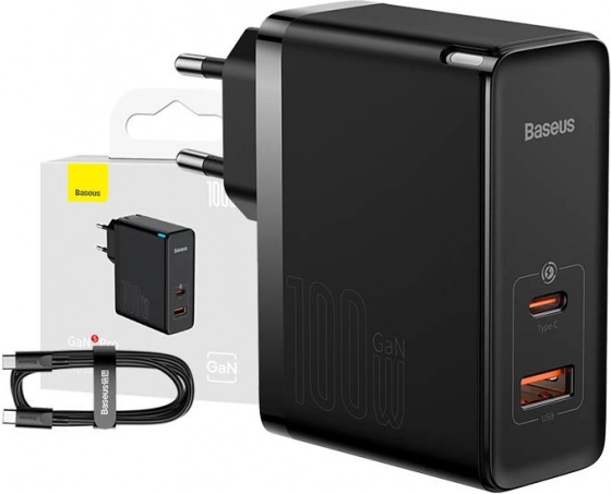 Baseus GaN fast charger USB-C + USB, 100W black