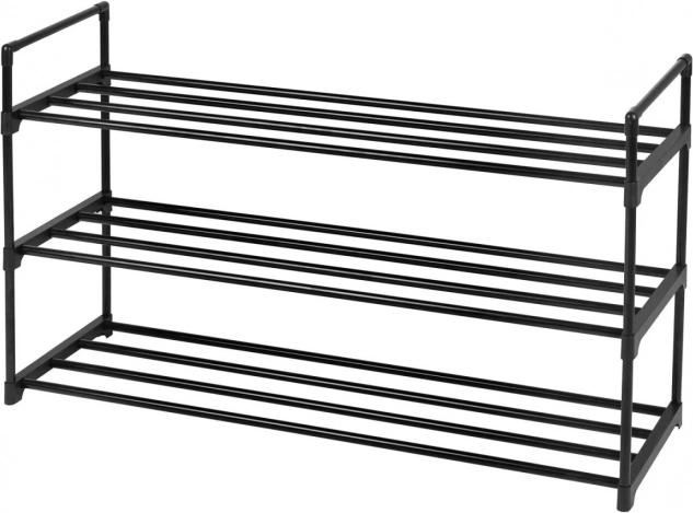 Black metal shoe rack with 3 shelves