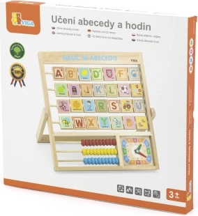 Wooden alphabet and clock in Czech