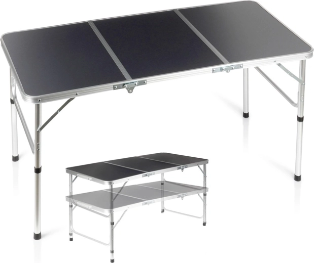 Tavolo da campeggio pieghevole 2 in 1 con altezza regolabile 120 × 60 cm, grafite Vilde