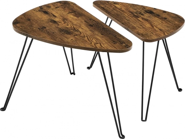 Set di due tavolini da salotto in stile loft con piano rustico e gambe in metallo