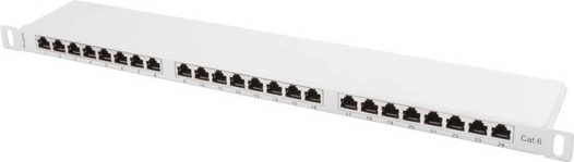 24 portos patch panel 0,5U, 6. kategória, szürke, árnyékolt