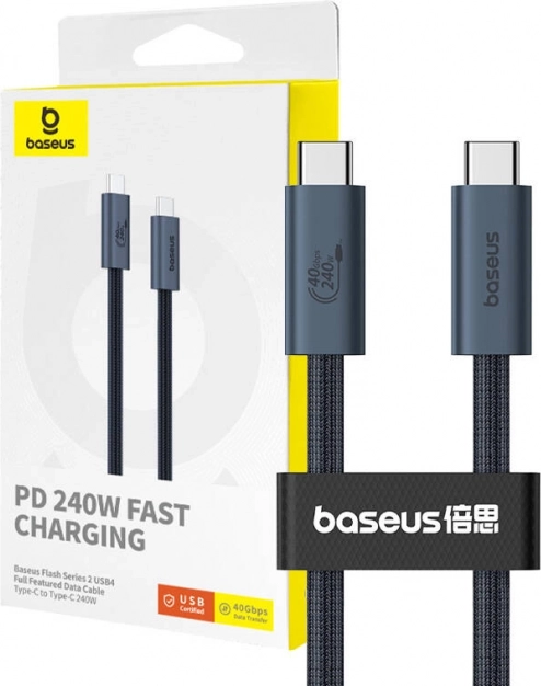 USB‑C kabel BASEUS Flash 240 W, 1 m, opletený, 40 Gbps