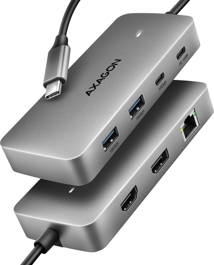 Axagon hmc-cub83x2 hub usb-c 7in1, 10 gbps, hdmi 4k/144 hz, dp 8k/30 hz, glan, pd 100 w