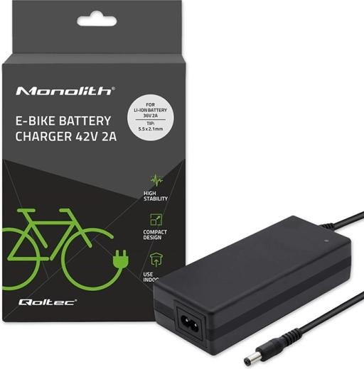 caricabatterie per e-bike 36 V Li‑ion, 42 V 2 A, connettore 5,5 × 2,1 mm