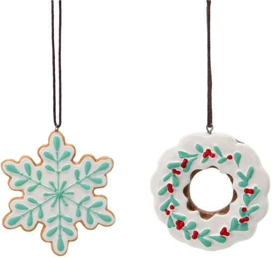 Weihnachtliche Hänge-Dekoration aus Lebkuchen: Schneeflocke oder Kranz 8–10 cm, Set mit 12 Stück