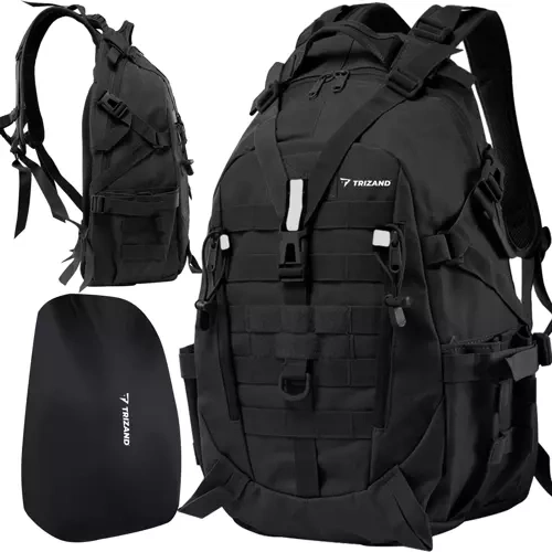 Black military and hiking backpack 25 L with rain cover