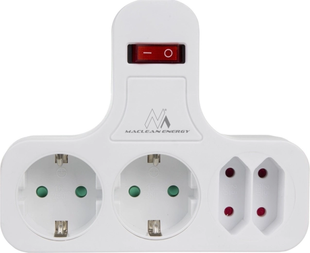 Maclean four-way Type F socket adapter with switch