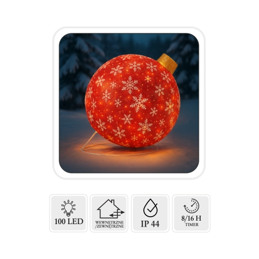 Ornement LED de Noël – boule rouge 60 cm, 100 LED, blanc chaud, intérieur/extérieur