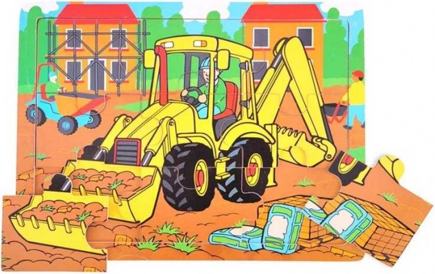 BIGJIGS TOYS lesene sestavljanke bager, 9 kosov