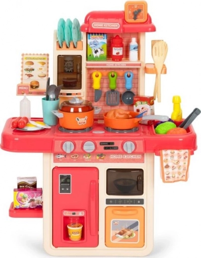 Kids’ Kitchen with Sounds and LED, Steam Effect, 42 Accessories – Pink