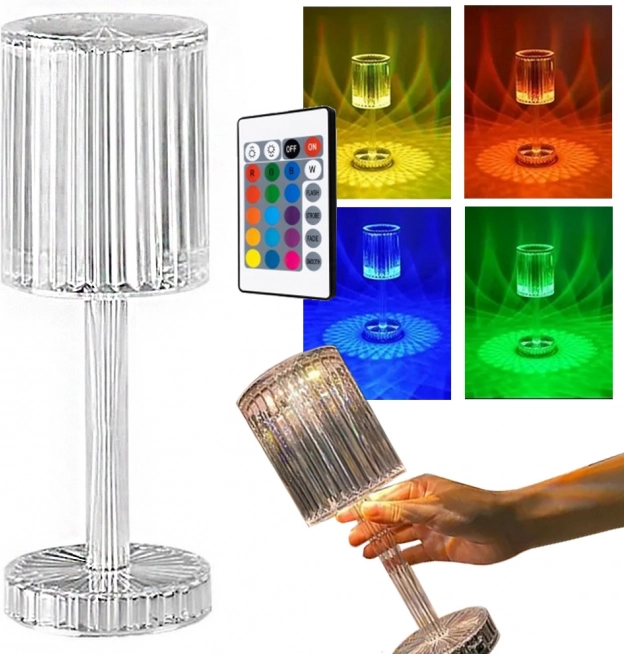Crystal RGB table lamp with remote control, USB‑C, touch