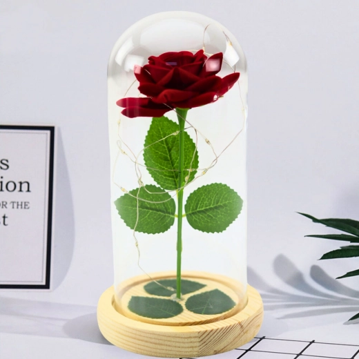 Eternal Red Rose in Glass Dome with LED Lighting 21 × 11 cm