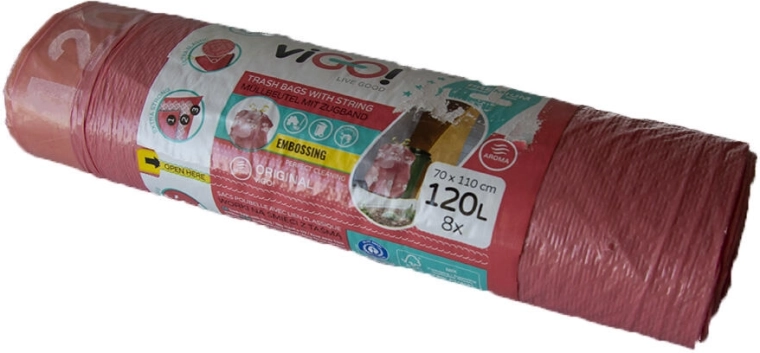 Drawstring trash bags 120 L with raspberry scent 4 Seasons, 70 × 110 cm, 8 pcs