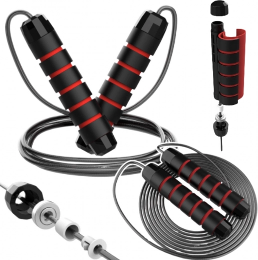 Adjustable steel jump rope with bearings and foam handles 3 m