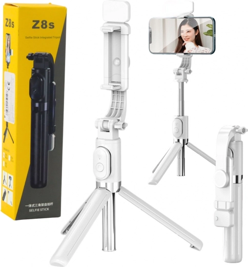 perche à selfie avec trépied et télécommande Bluetooth Z8S, blanc