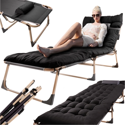 Lettino da campeggio pieghevole LUARO con materasso 193 cm nero
