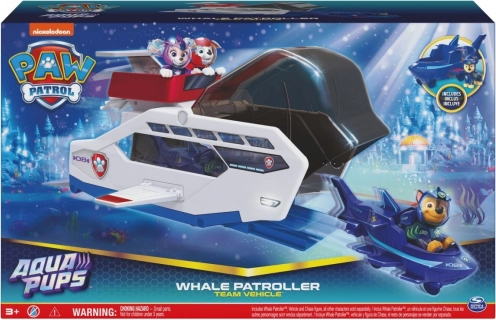 PAW Patrol Aqua Pups patrouilleur baleine avec figurine de Chase et véhicule à lancement