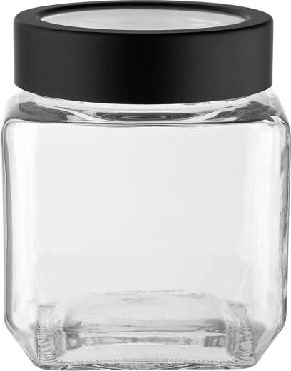 Altom Design square glass storage jar with black screw-on lid, 500 ml