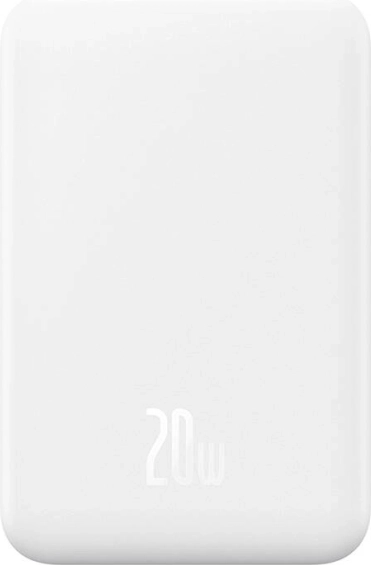 Power bank magnetica mini Baseus 5000 mAh con USB‑C 20 W e ricarica wireless – bianca