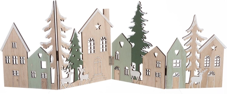 Houten leporello Huisje beige-groen