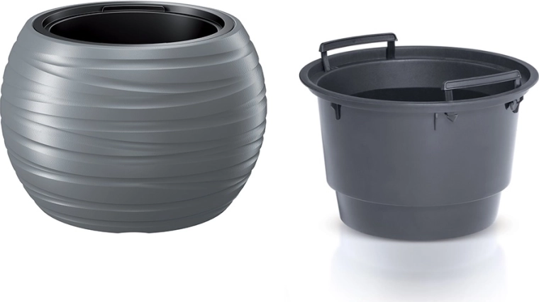 MAZE round flower pot with insert 39.6 cm – grey stone