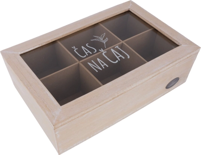 Wood and glass tea bag caddy, natural