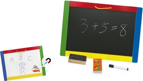 Tableau magnétique double face en bois 42 × 30 cm avec craies et feutre