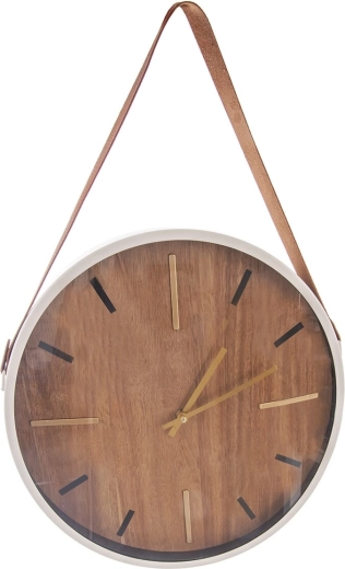 Beżowy zegar ścienny z drewna i metalu 38 cm