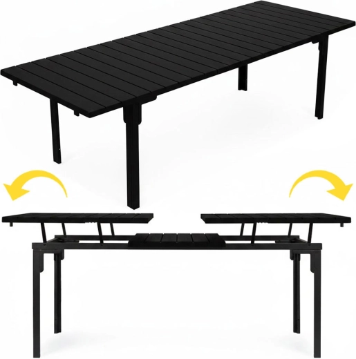 Table de jardin extensible 180–240 cm pour 12 personnes, acier et HDPE, noir Multigarden