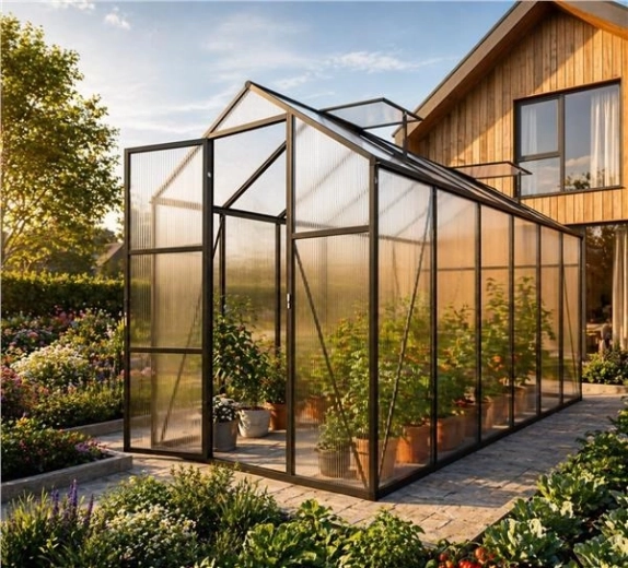 Serre de jardin en polycarbonate 305 × 427 cm avec cadre en aluminium