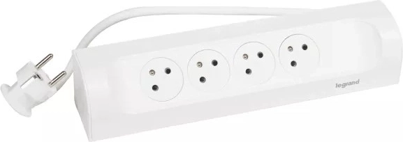 Corner extension cable 4x socket with grounding 1m white