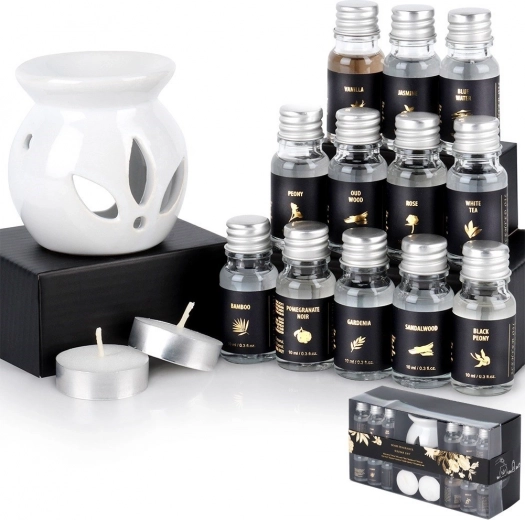 Aromatherapy Gift Set with Ceramic Oil Burner and 12 Fragrance Oils