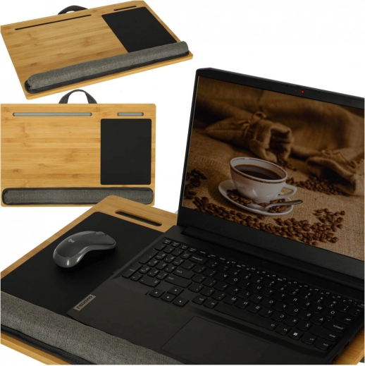 tavolino portatile in legno da grembo con cuscino per notebook