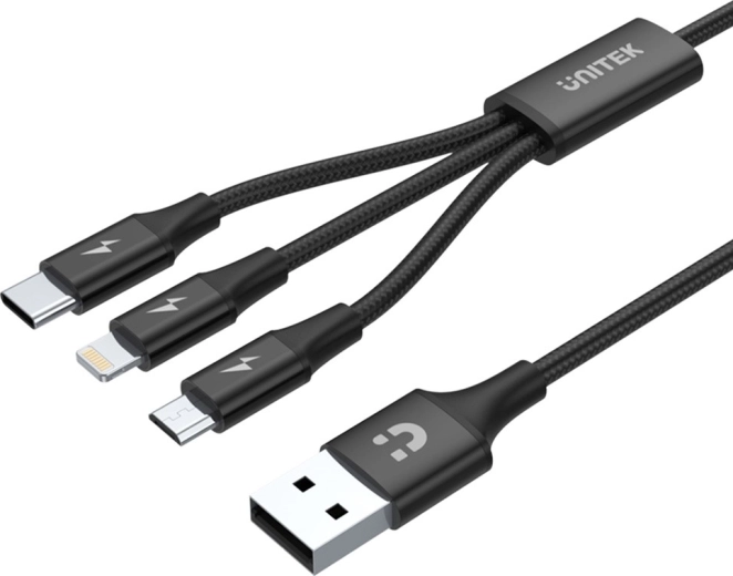 Unitek charging cable USB-A 3-in-1 (USB-C/Micro USB/Lightning) black