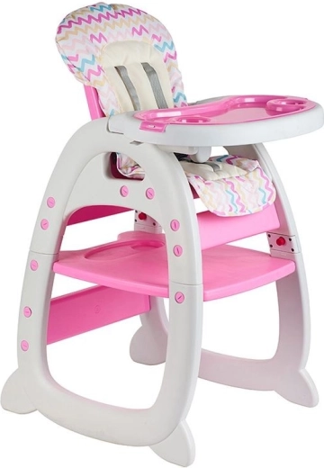 Seggiolone pappa per bambini 3 in 1 bianco-rosa