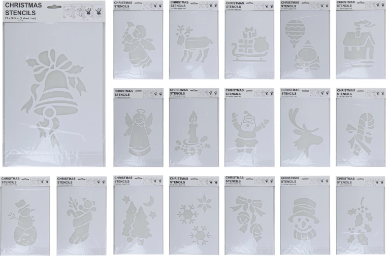 Christmas PVC stencil 35 × 22 cm, white, mixed designs