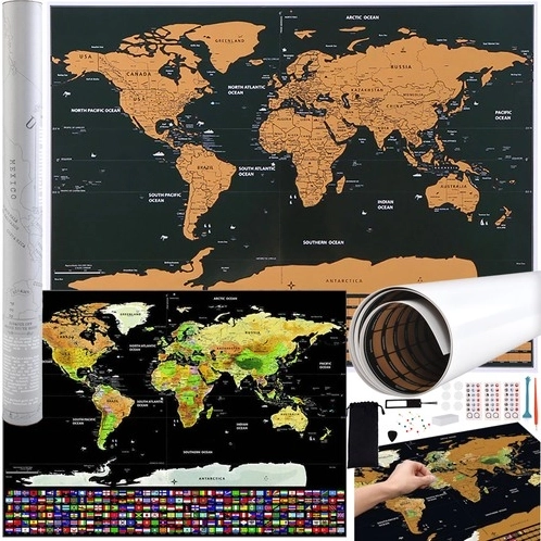 Světová mapa na stírání s vlajkami a příslušenstvím
