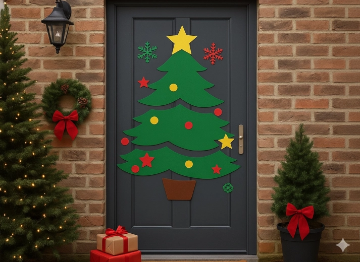 Grande décoration de Noël pour porte d’entrée