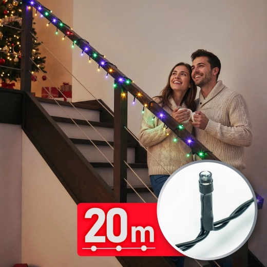 Multicolor LED light string 20 m, 400 LEDs with green cable
