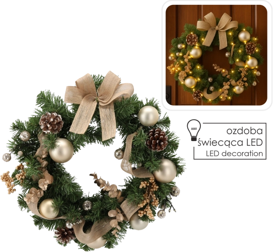 Julekrans med 15 LED, 40 cm, guld