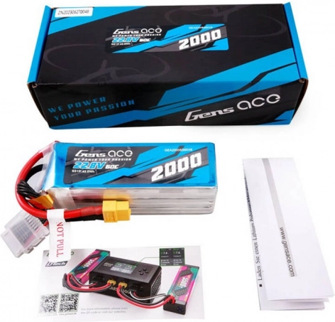 Gens Ace batteria LiPo ad alta tensione 2000 mAh 22,8 V 60C 6S con connettore XT60