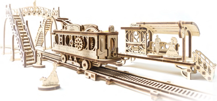 Wooden Mechanical Model Kit UGEARS Tram Line Mechanical Town
