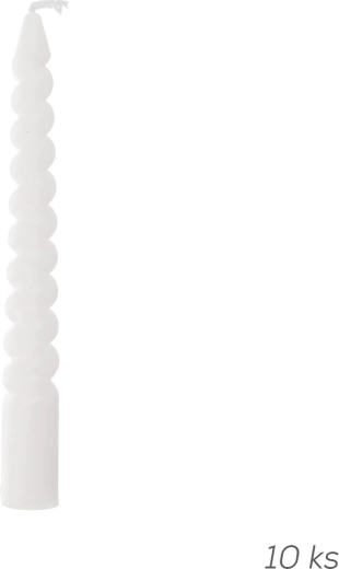 Bougies décoratives torsadées blanches 10 cm, 10 pcs